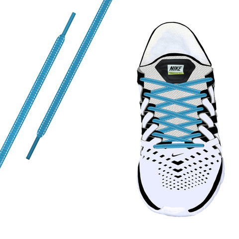 Aqua Blue Reflective Oval Athletic Laces